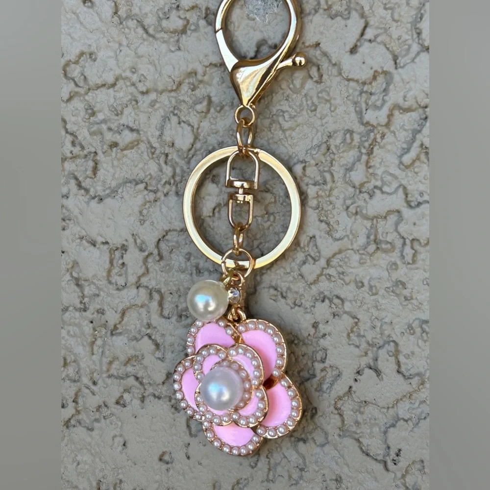 Luxe Pink & Gold Camilla Flower Keychain/Bag charm